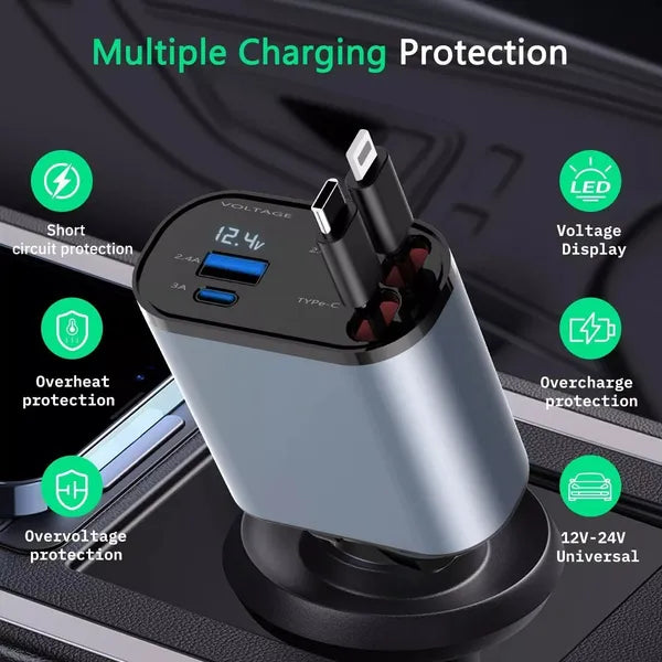 Retractable cable car charger ports and design